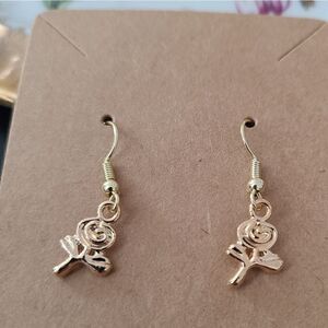 New Handcrafted Rose Dangle Earrings on 14K Gold Plated Hooks